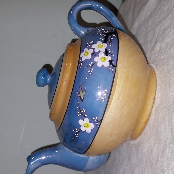Takito Japan Lusterware Porcelain Hand Painted Teapot periwinkle peach luster - Picture 4 of 12